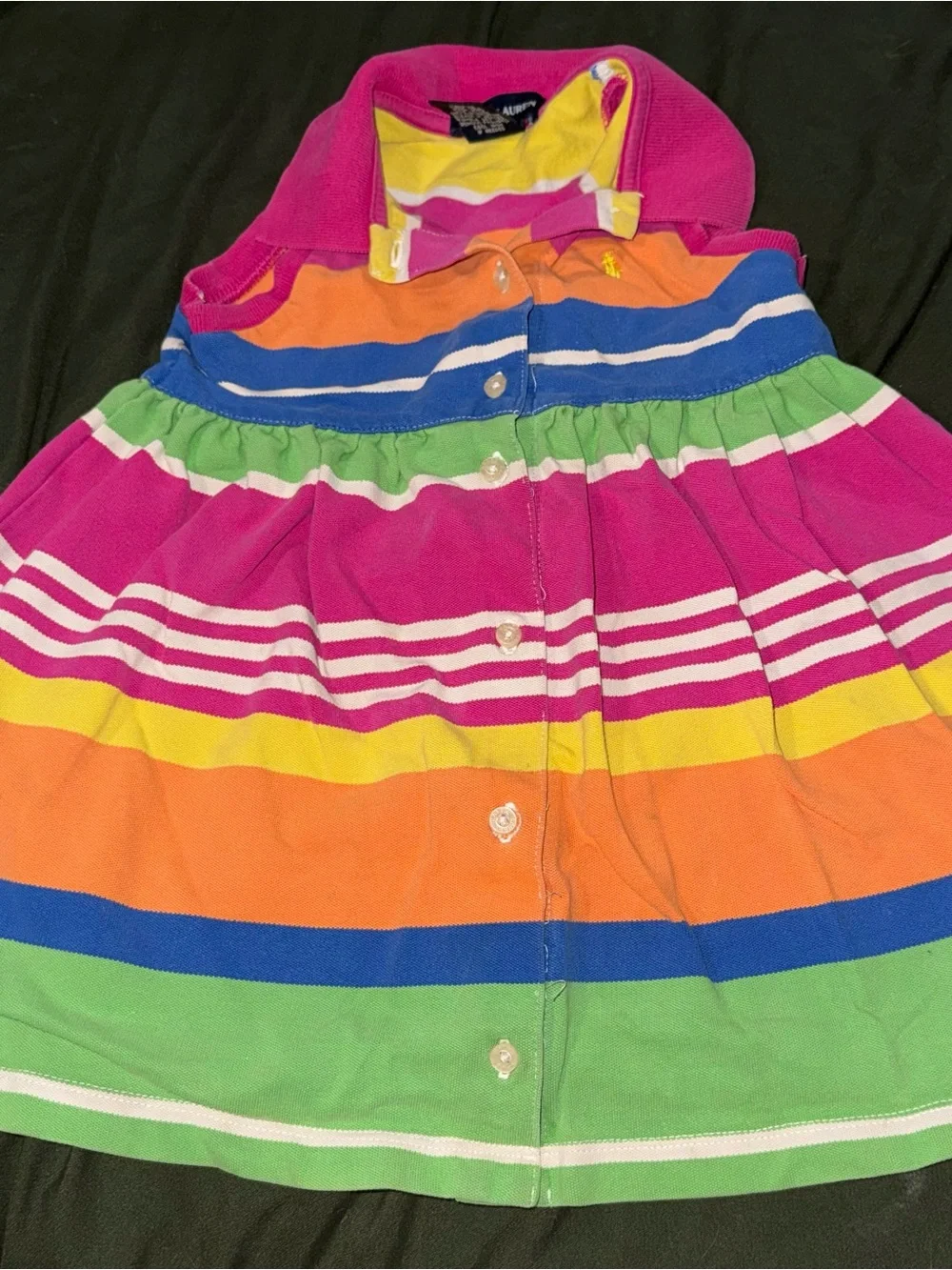 Ralph Lauren Pink, Yellow and Orange Striped Hooded Baby Dress 24m